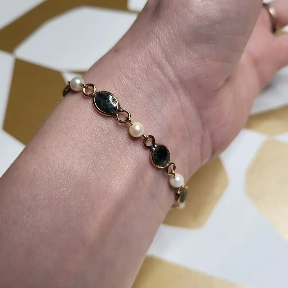 Vintage 90s Ben David Jewellers 14K Gold fill, Pearls and Genuine Jade Bracelets